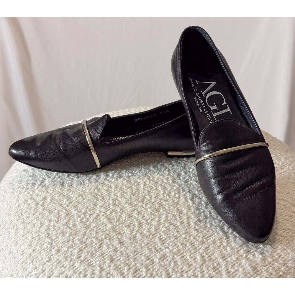 AGL Attilio Giusti Leombruni Italian Black Leather Flats Size 34.5